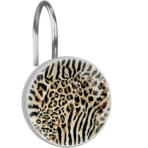 Leopard Prints Zebra Stripes Shower Curtain Hooks Round Crystal Glass, Set of 12 Shower Curtain Rings - Shower Hooks for Curtain Shower Rings