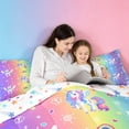 thumbnail image 5 of meiyoeat Colorful Kawaii Unicorn 7-Piece Twin Bedding For Girls,Dreamy Rainbow Gradient Stripes Bedding Comforter Set For Kids,Colorful Stars Reversible, 5 of 7