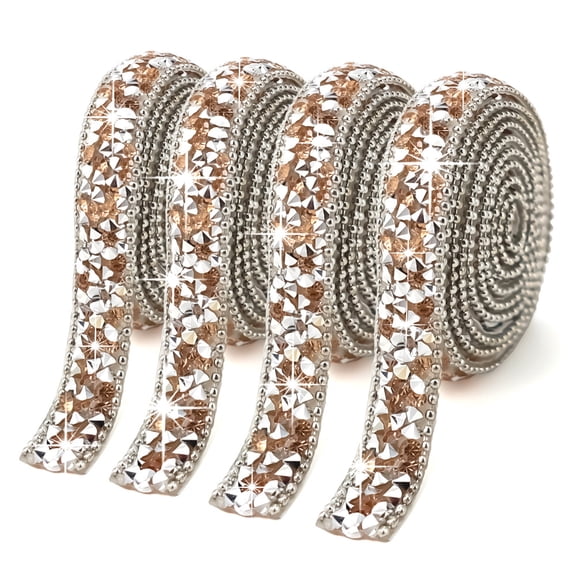 Firefly Hope 4 Rolls 1cm Wide Champ Self-Adhesive Rhinestone Ribbon, Bling Resin Crystal Trim Tape for DIY Art Gift Wedding Party Decor