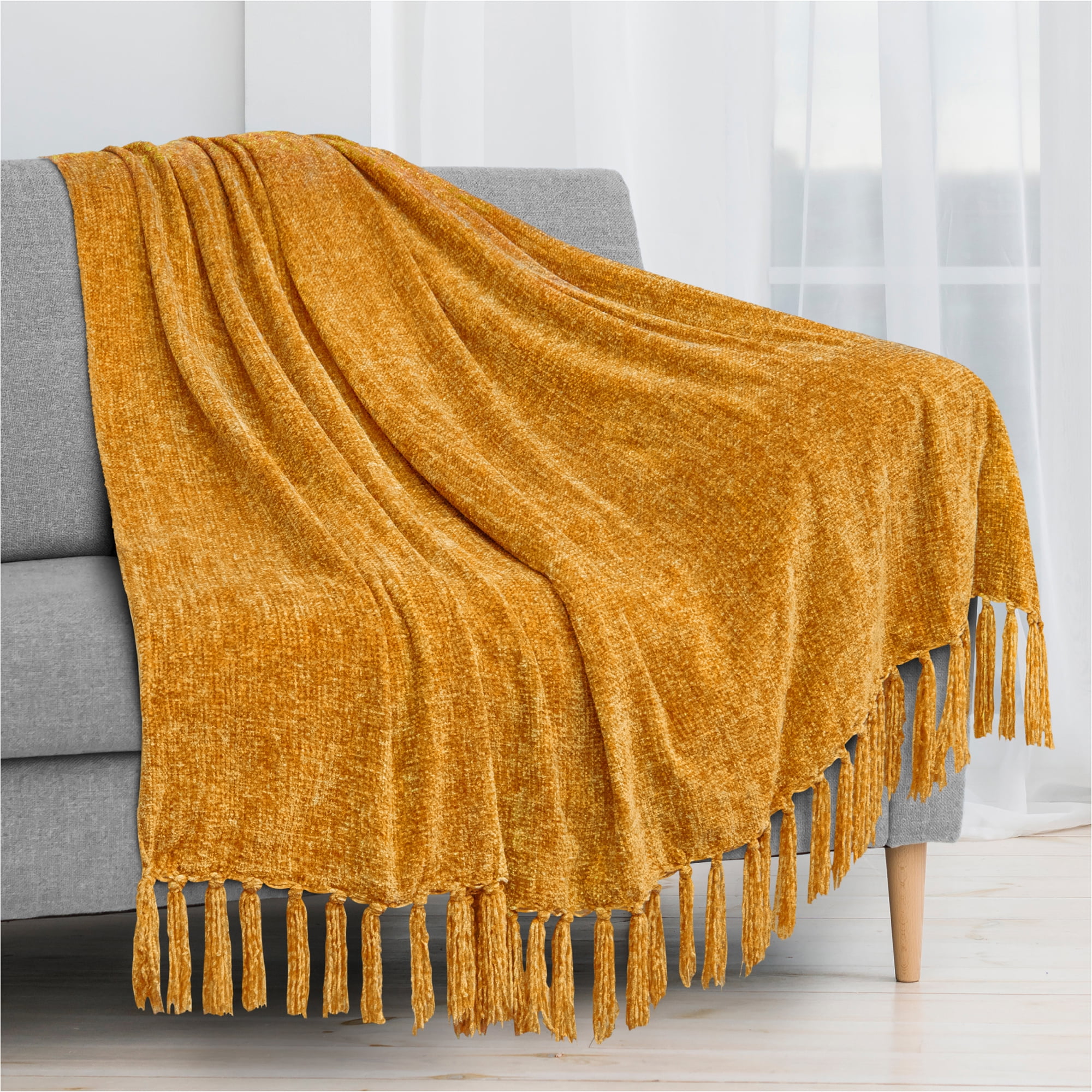 RECYCO Chenille Blanket Cozy Throw Blankets with Decorative Fringe Luxury Tassel 