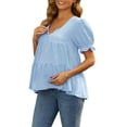 thumbnail image 4 of INSPIRE CHIC Women's Maternity Blouses Boho Ruffled V Neck Button Short Sleeve Tiered Shirts Flowy Loose Casual Tops 2XL Blue, 4 of 6