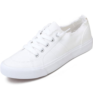 Obtaom Women's Play Fashion Sneaker White Comfortable Walking Shoes Canvas Slip on Shoes(White US8)