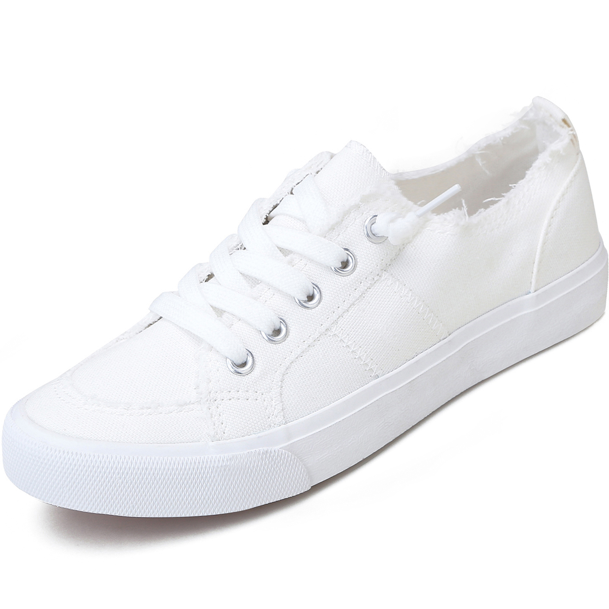 Obtaom Women's Play Fashion Sneaker White Comfortable Walking Shoes Canvas Slip on Shoes(White US8)