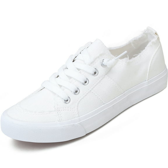 Obtaom Women's Play Fashion Sneaker White Comfortable Walking Shoes Canvas Slip on Shoes(White US8)