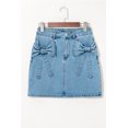 thumbnail image 6 of Chic Women's Dusk Blue Acid Wash High Waist Denim Skirt with Bowknot Pockets | [ZhiHiMeRi] | (US 12-14)L, 6 of 12