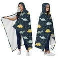 thumbnail image 2 of Wearable Blanket,DarkBlue Cartoon Dinosaurs Yellow Triangles Pattern Hooded Wearable Flannel Blanket for Adults & Teens,Winter Poncho Shawl Wrap Cape Cozy Anti-Pill,50"x60", 2 of 5