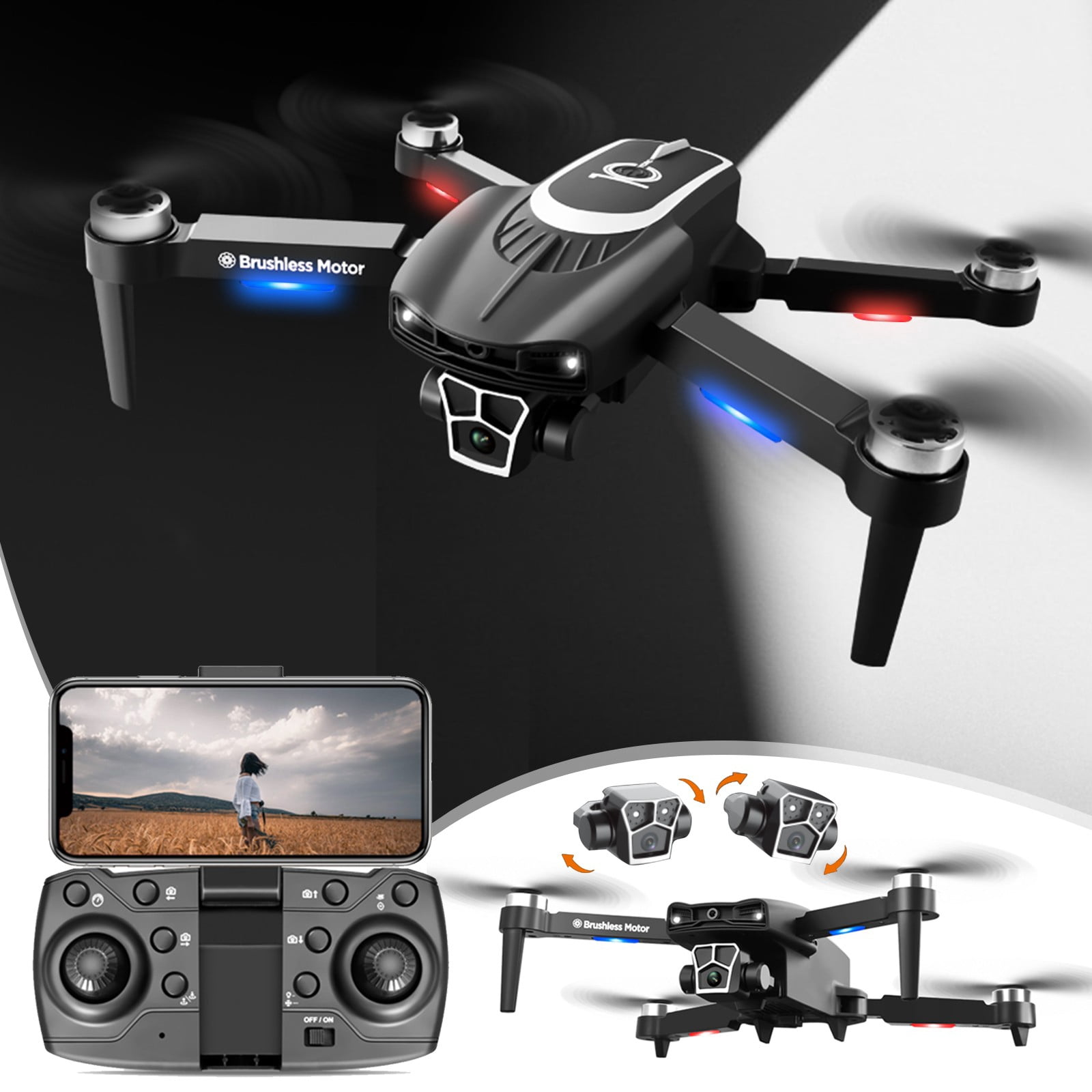 4K Camera Drone with Dual Cameras, Brushless Motors, Long Flight Time, Altitude Hold and Obstacle Avoidance for Beginners, Adults