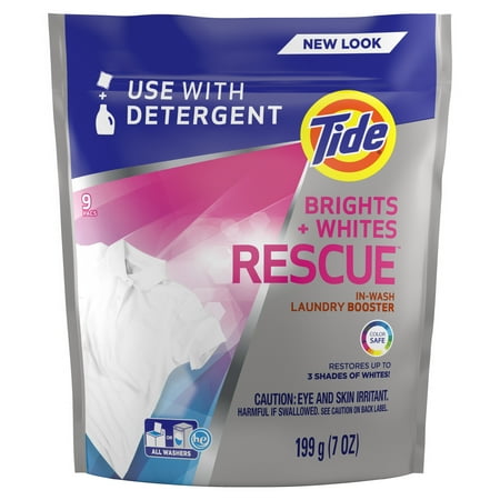 Tide Bright + Whites Rescue In-Wash Laundry Booster Pacs, 9 count