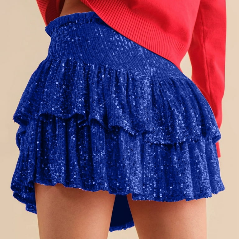 Custom Fairy Blue Women Skirt Glitter Sequins Skirt Full Skirt Vintage Elastic Waist Skirt high quality Boho Skirt A-Line Maxi Skirt Layered Midi Skirt