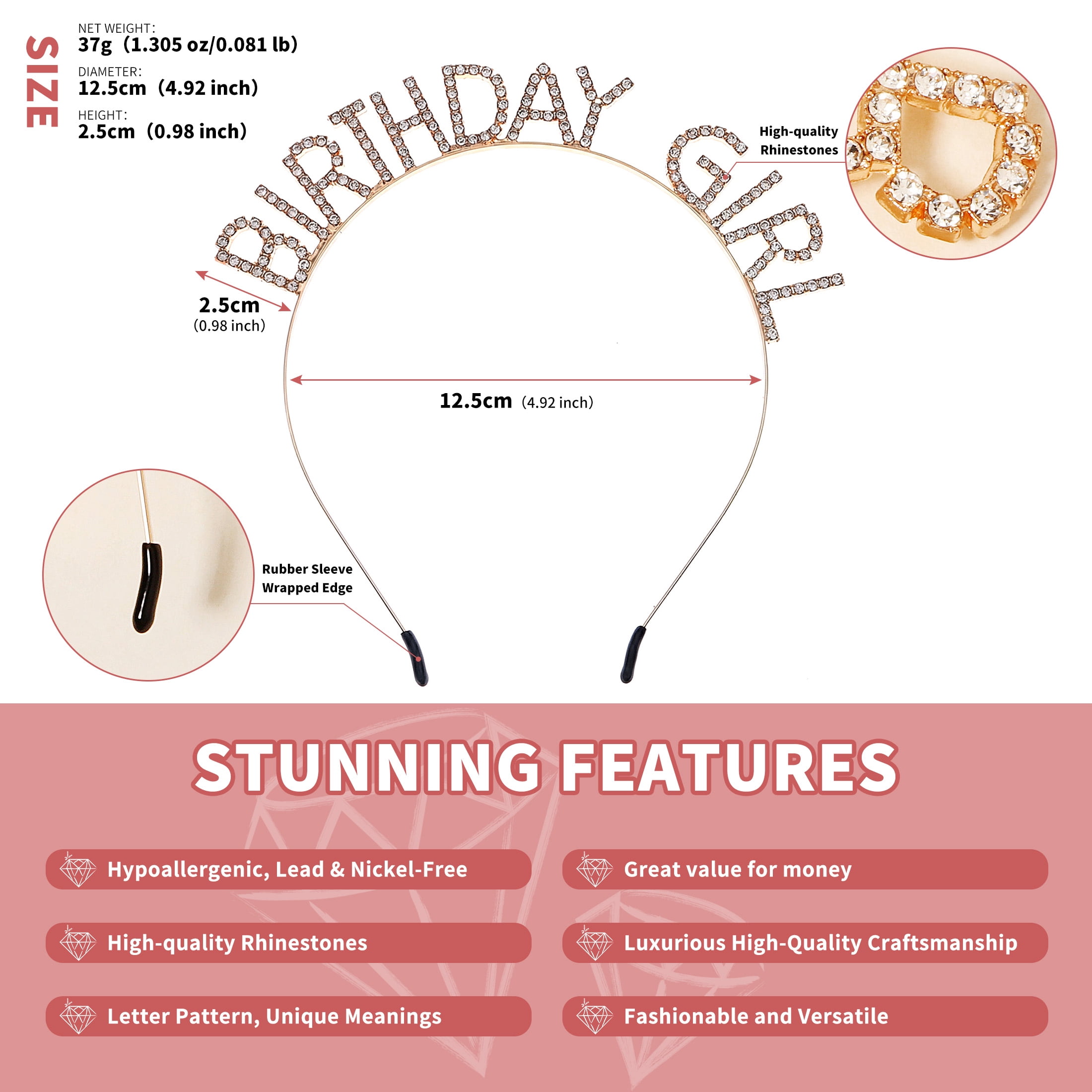 Miallo Elegant Gold Birthday Girl Headpiece, Ideal Birthday Gift for Her, Festive Headband for Party Decoration