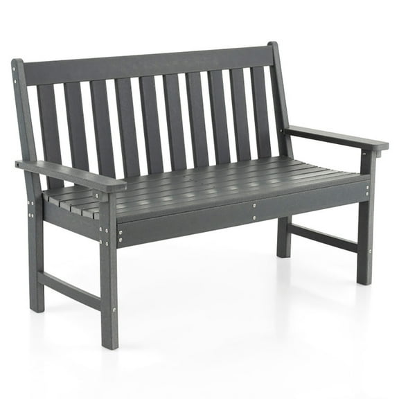 Spaco 52 Inch All-Weather HDPE Outdoor Bench with Backrest and Armrests-Gray, Outdoor Bench for Park, Porch, Patio and Backyard