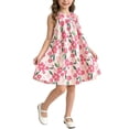 thumbnail image 4 of Girls Red Floral Sleeveless Dress Summer Casual A-Line Ruffle Neck Birthday Party Outfits for Kids Little Kids Lightweight Polyester,Size 11-12 T, 4 of 9