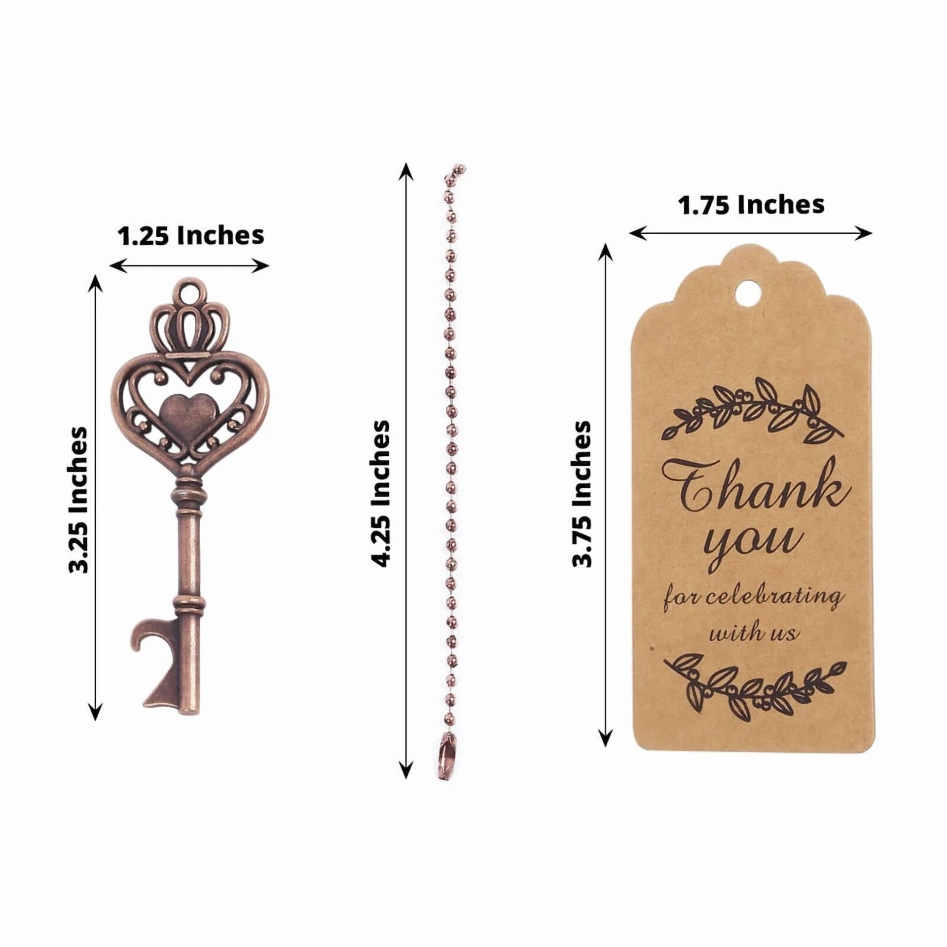 10 Antique Gold Metal Skeleton Key Bottle Openers Chains Tags Gift Set Party