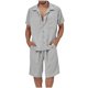 thumbnail image 1 of Mens Camisas Casual Color Sólido Bolsillo Cordón Shorts Set, Manga Corta Turndown Collar Camisa para la Primavera Y el Verano, 1 of 5