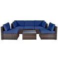 thumbnail image 2 of Gymax 6PCS Rattan Outdoor Sectional Sofa Set Patio Furniture Set w/ Navy Cushions, 2 of 10