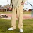 thumbnail image 2 of Ruyang Boys Baggy Cargo Sweatpants Straight Wide Leg Open Bottom Drawstring Elastic Waist Workout Athletic Joggers Kids Track Pants, 2 of 6