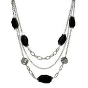 J&H Designs JHNG7519 3 Row Crystal & Jet Station Necklace - Silver