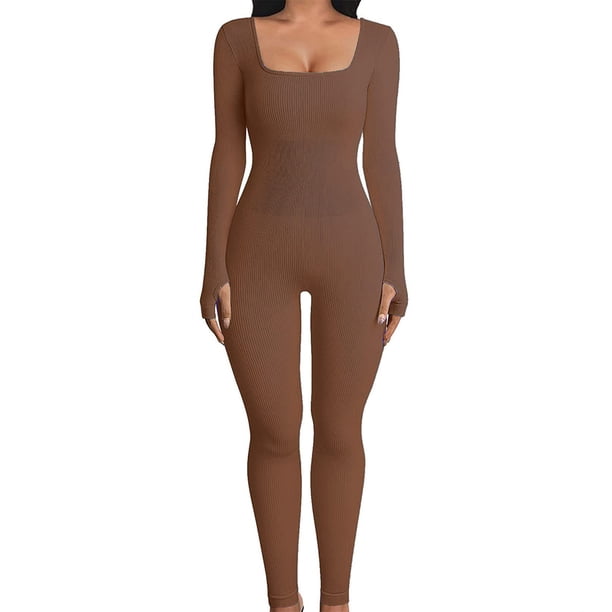 Trajes de ropa activa para mujer Mono de ropa deportiva con cuello cuadrado para deportes (marrón S) Ehuebsd Para Estrenar