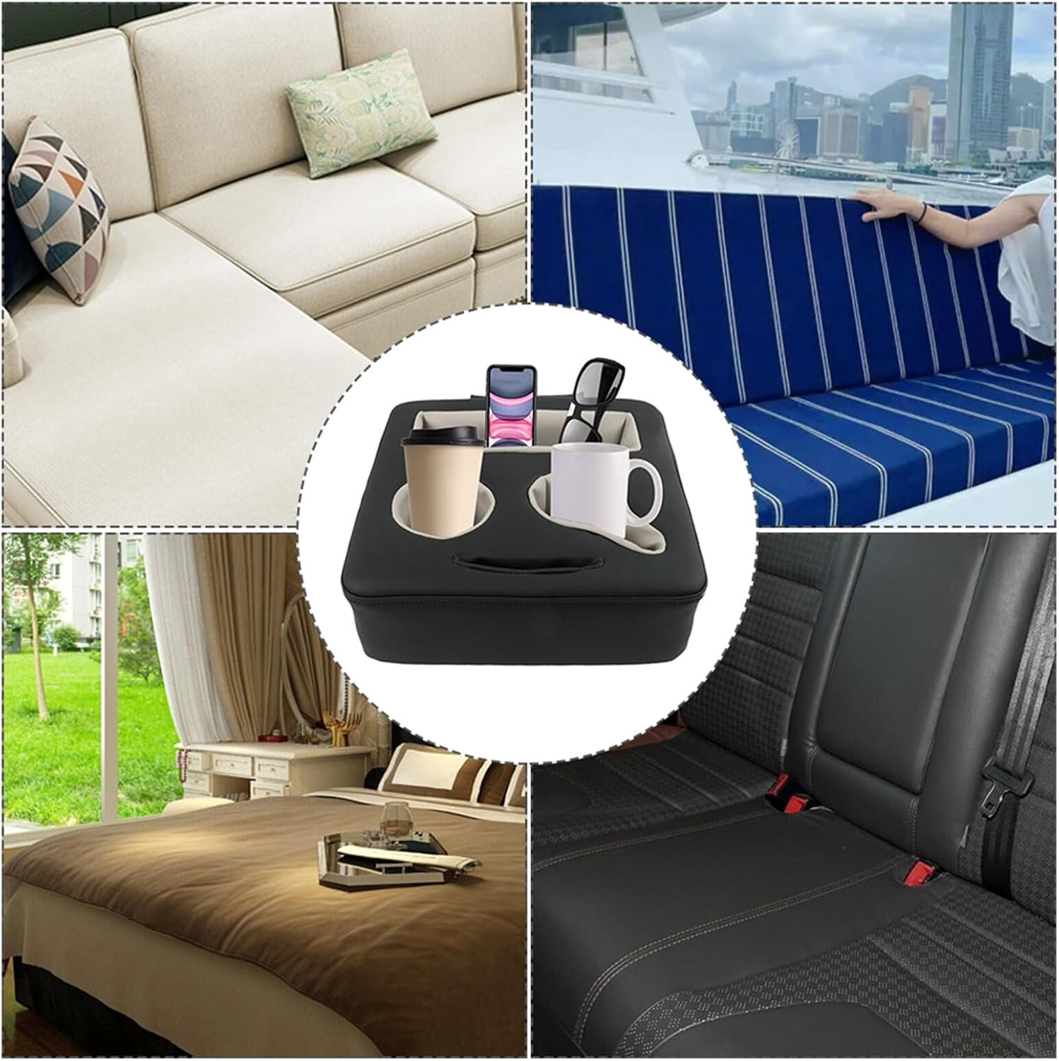 munirater Black Car Cup Holder Back Seat Couch Car Boat Tray Back Seat Organizer Sofa Storage 3.54-3.94Inch Wide