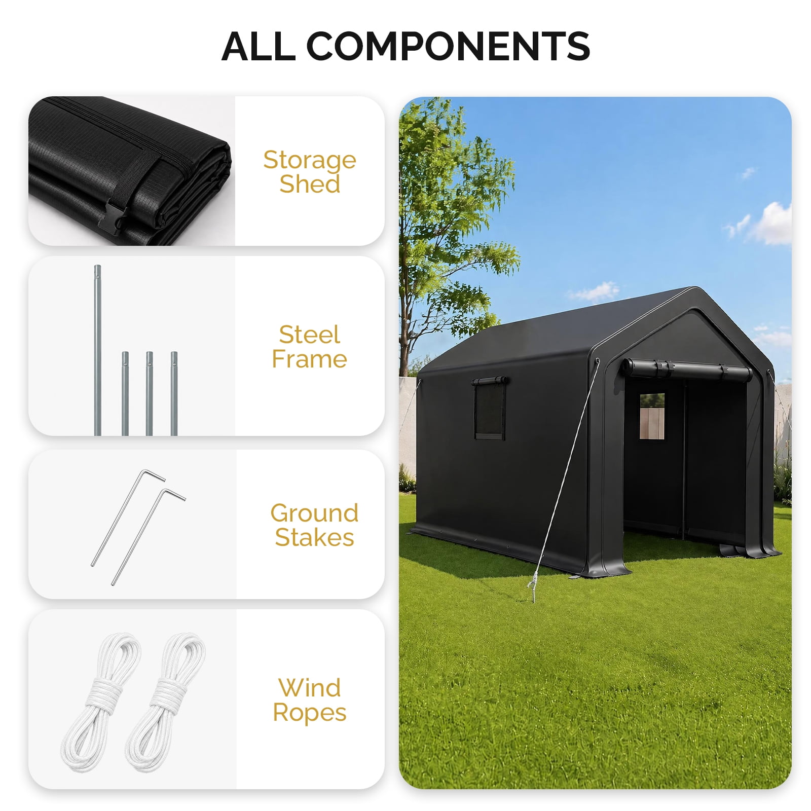 8x10 FT Storage Shed with 2 Roll-up Windows, Heavy Duty Bike Tent