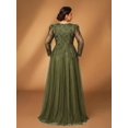 thumbnail image 2 of Olive Green Plus Size Evening Gown With Floral Embroidery And Long Sleeves, 2 of 30