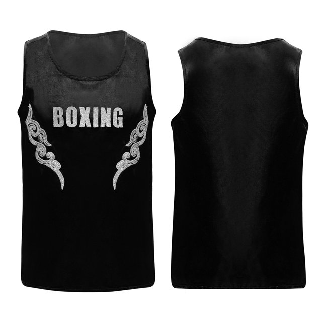 Yanarno Débardeurs de Boxe à Sequins pour Garçons Sans Manches Imprimé Lettres pour Course Noir&Argent 12