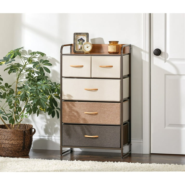 mDesign Bedroom Small Storage Chest, 5 Fabric Drawers - Multi/Espresso  Brown - Walmart.com