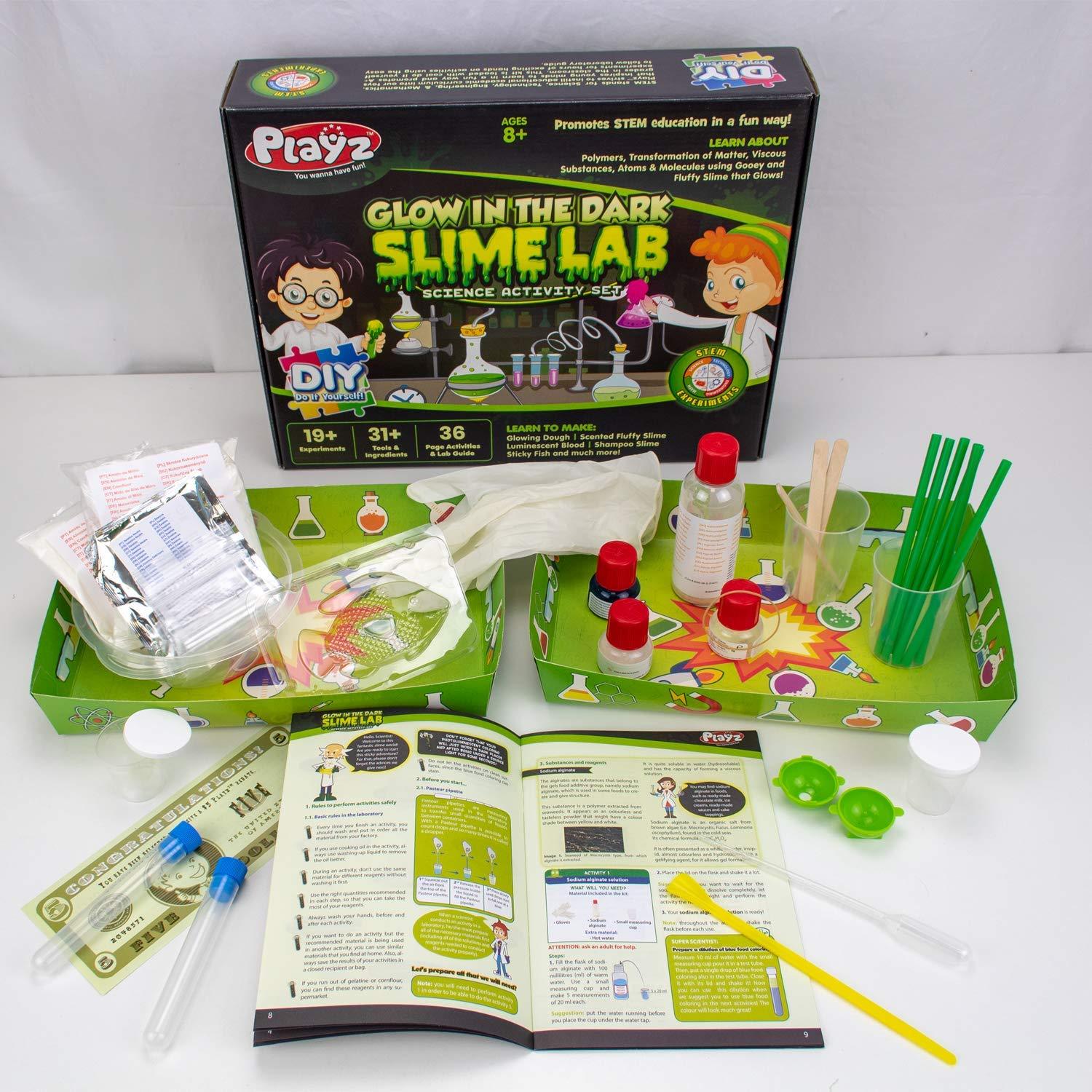 Playz Glow in The Dark Slime Lab Science Kit w/ 19+ Experiments to Make Glowing Dough, Scented Fluffy Slime, Luminescent Blood, Shampoo Slime, &amp; Sticky Fish Through Gooey Science Activ - image 3 of 7