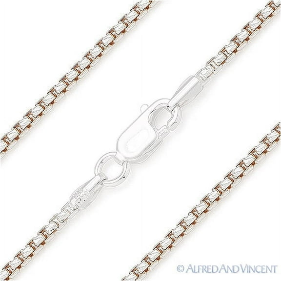 1.8mm Diamond-Cut Round-Box Chain Necklace in .925 Sterling Silver w/ 14k Rose Gold