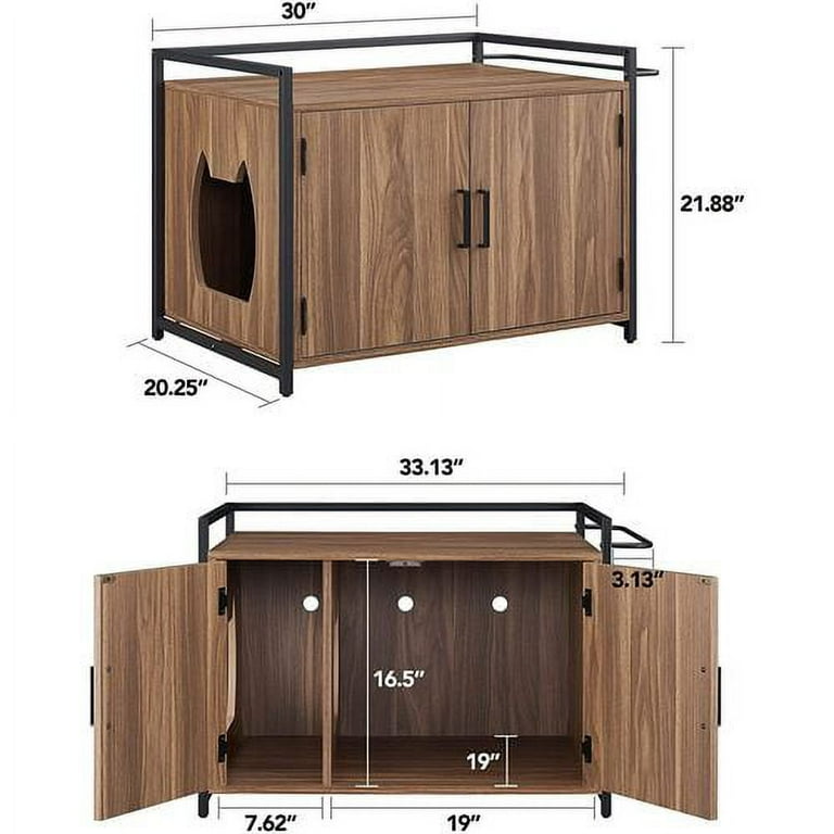 Hidden Cat Litter Box Enclosure with Ventilation and Bench Seat Pet House End Table with Adjustable Inner Space Privacy Cat Washroom Storage Bench with Wood Solid Structure for Living Room Walnut Walm...