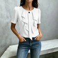 thumbnail image 2 of Kaemgyyd Shirts for Women Dressy Ruffle Front Round Neck Top Button up Short Sleeve Business Casual Summer Blouse, 2 of 6
