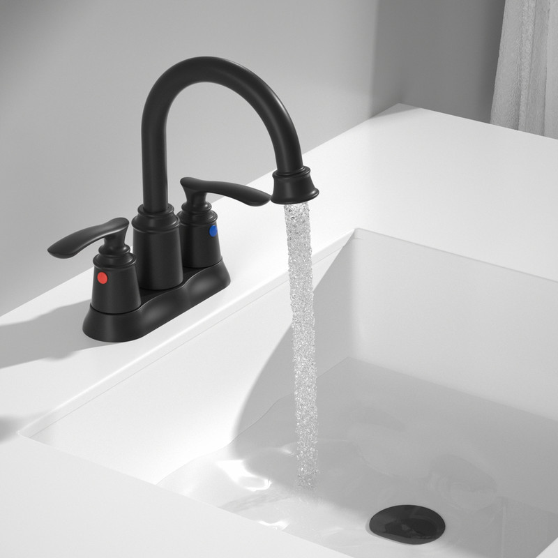 AUKTOPT Bathroom Faucet 3 Hole, Centerset 4 Inch Faucet 2 Handle Bathroom Sink Faucet Lead-Free with Pop up Drain, Matte Black