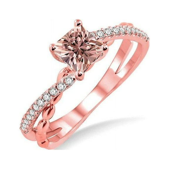 1.50 Carat Princess cut Morganite and Diamond Engagement Ring in 14k Rose Gold affordable morganite & diamond engagement ring