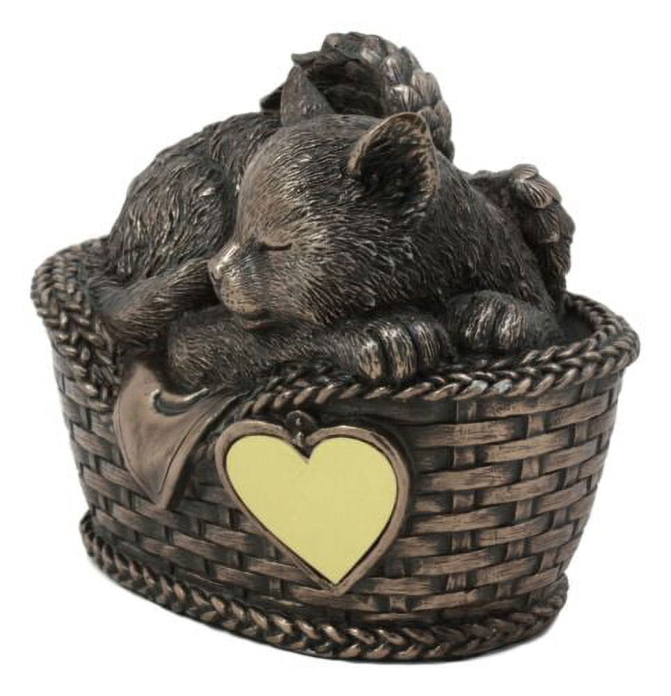 Ebros Heavenly Angel Cat Sleeping in Wicker Bed Cremation Urn Pet Memorial Statue