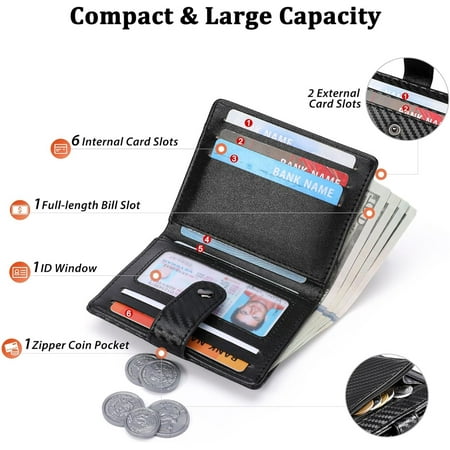 JINYUN-Vegan Leather Wallet for Men Bifold Slim Men's Wallets with Zipper Change Pocket Card Holder RFID Blocking Purse