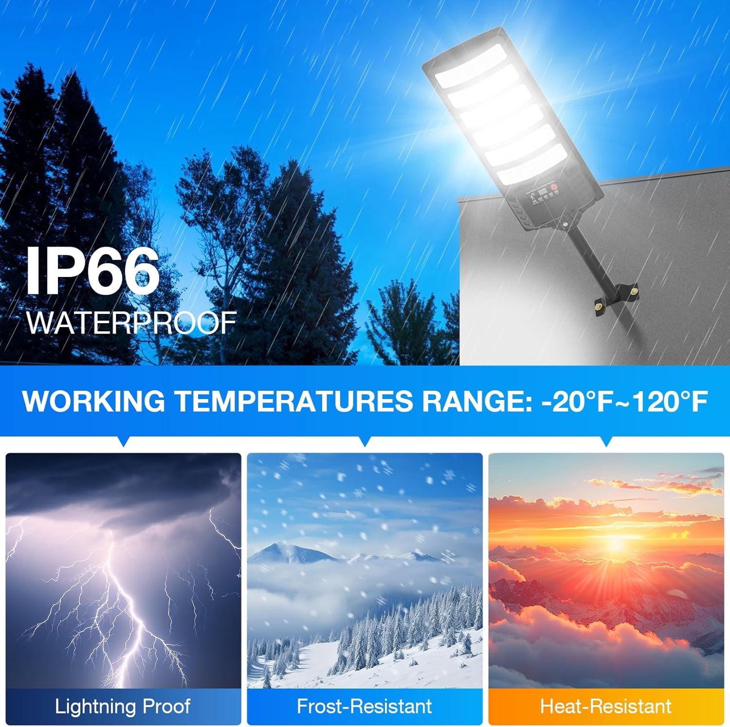 Solar Powered Outdoor, Lights Solar Street Lights Pole Barn Commercial Parking Lot Lights Outdoor Dusk to Dawn Solar Security Flood Light Motion Sensor Remote Control Led Lamp, 2 PACK