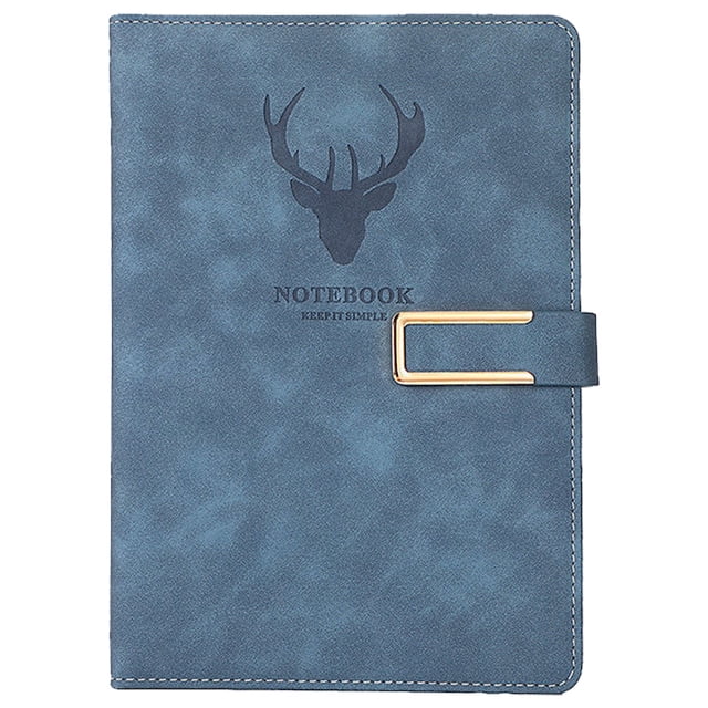 Hukapapa Business Notebook A5 Bloc de notas con hebilla (diseño de cabeza de ciervo) Bloc de notas de tapa dura, diario, regalo de diario, azul,