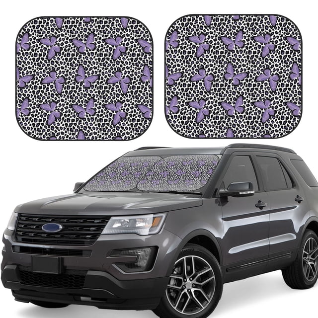 Vsdgher Purple Butterflies Print Car Windshield Sun Shade, Reflective Sunshade Window Sunshade Sun Visor Protector Fit for Cars,Trucks,SUVs-Medium