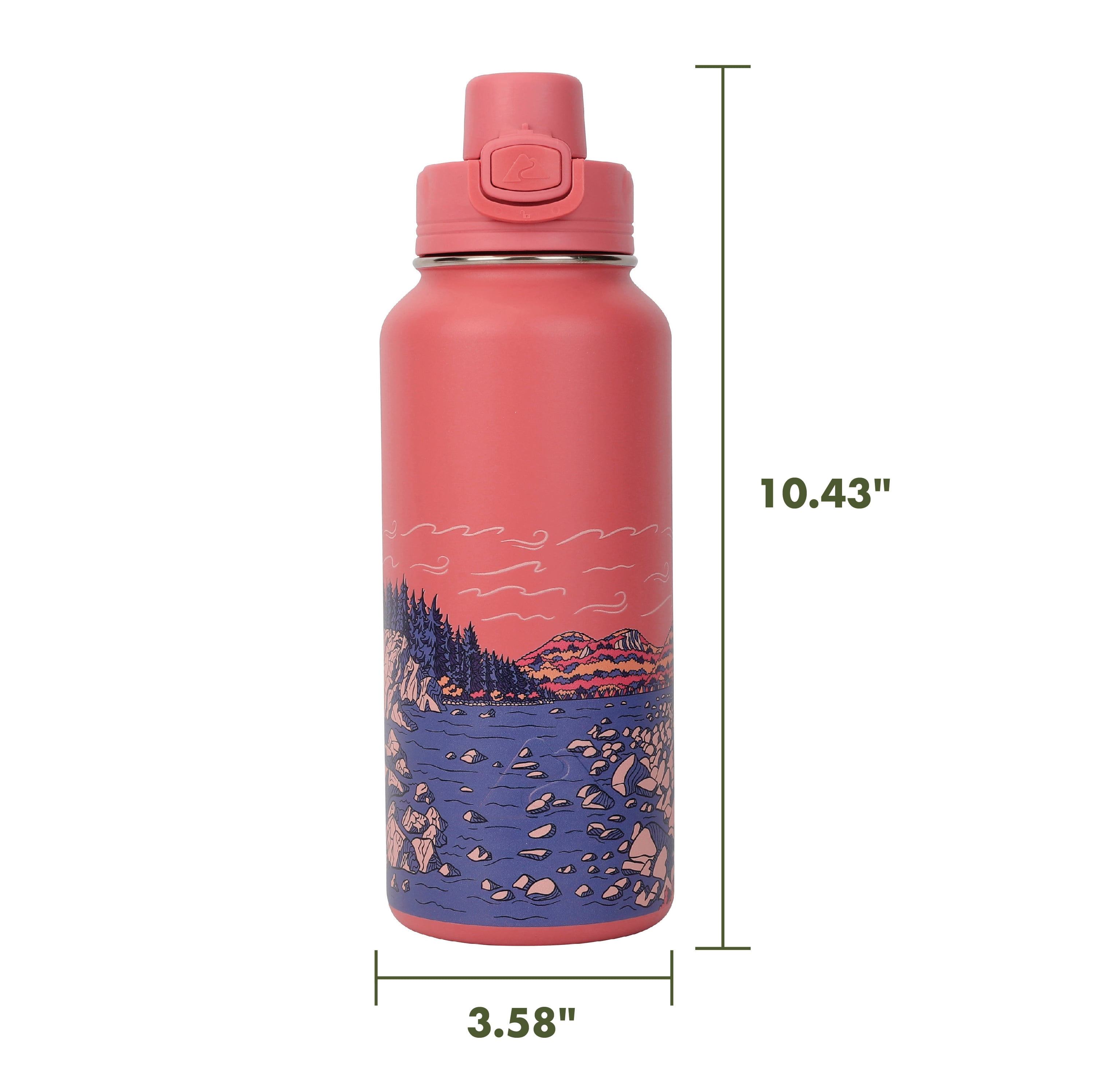 Ozark Trail 32 oz Stainless Steel Pop-Lid Insulated Water Bottle, Granite Coast