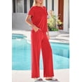 thumbnail image 3 of PRETTYGARDEN Women's Summer 2 Piece Matching Lounge Sets Short Sleeve Shirts Tops Wide Leg Pants Travel Airport Outfits, 3 of 7