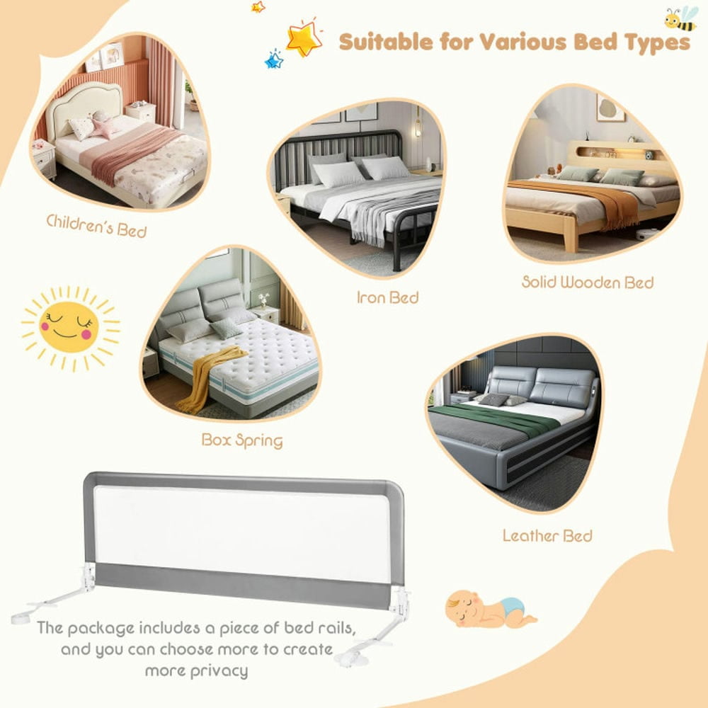 Spaco 59 Inch Folding Breathable Baby Bed Rail Guard with Safety Strap, Bed Rail, Versatile Bed Guardrail for Queen, King, Twin, and Bunk Size Beds, Gray