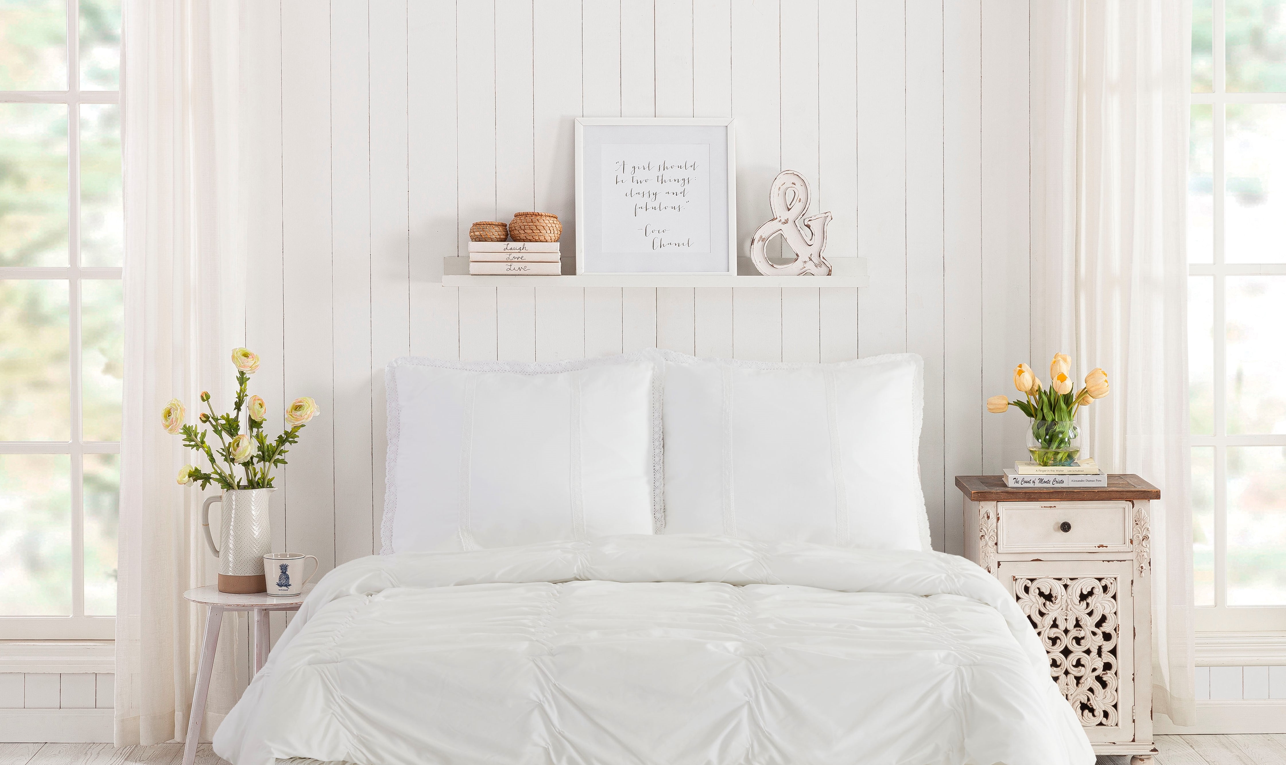 The Pioneer Woman White Cotton Eyelet 3-Piece Bedskirt and Sham Set