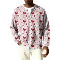 thumbnail image 5 of Fgvctg Mens Valentine's Day Sweater Ribbed Knit Button Down Henley Collar Sweater Love Heart Print Comfy Pullover Slim Fit Long Sleeve Sweaters Oversized Spring Blouse Pink S, 5 of 5