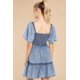 thumbnail image 2 of Vestido vaquero informal con manga acampanada y cuello en U para mujer, traje Sexy de cintura alta con volantes, elástico, fruncido en el pecho, 2023, 2 of 5