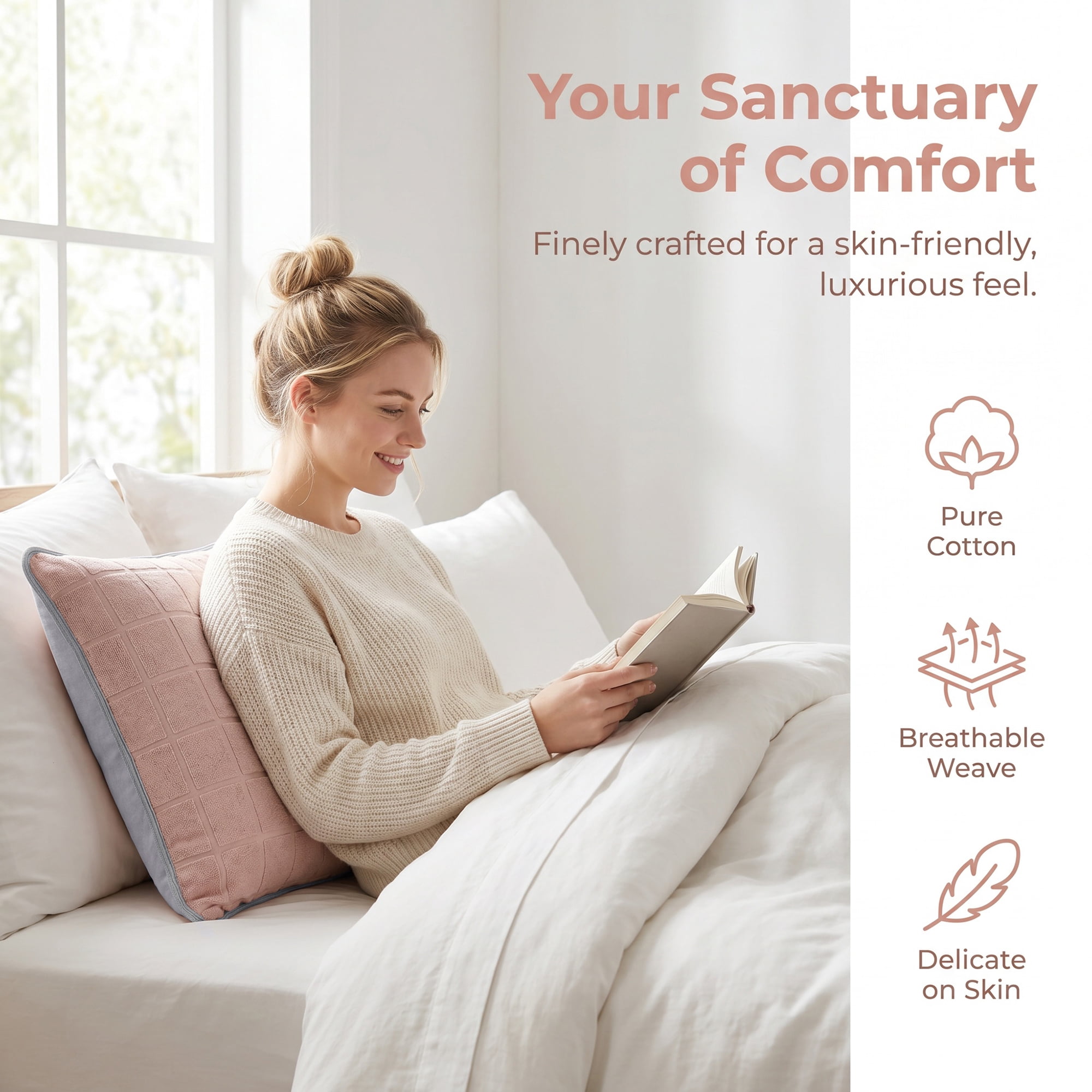 Unique Bargains Comfortable Breathable Cotton Pillow Protector with Outer Pockets Pink