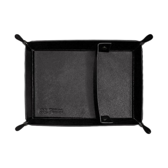 yotijay PU Leather Storage Tray Catchall Tray Small Foldable Valet Tray for Wallet Phone Black