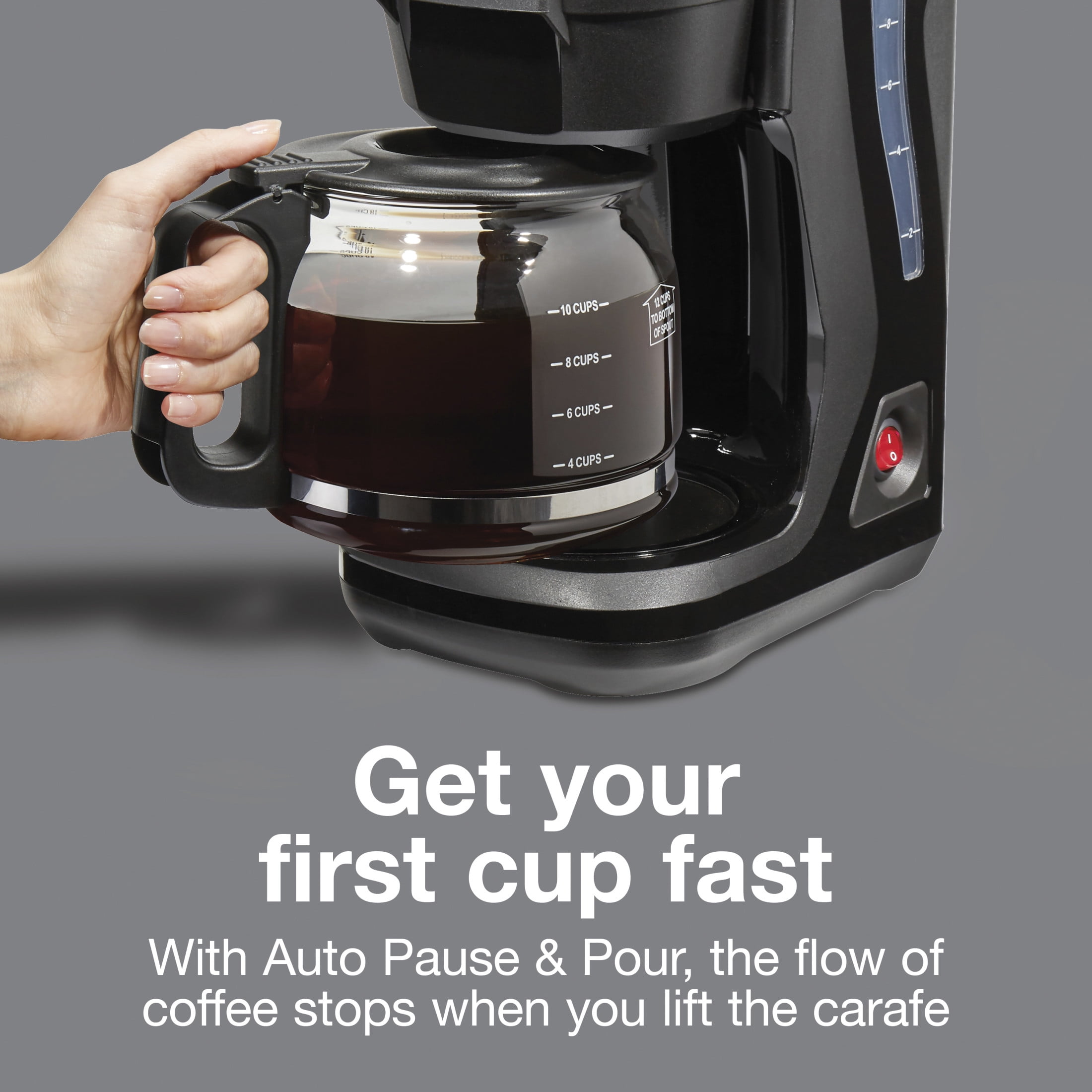 Proctor Silex Front Fill 12-Cup Drip Coffee Maker Machine with Glass Coffee Pot, Cafetera, Black