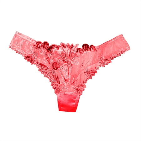 

BIZIZA Women s Thongs Sexy Lace Seamless V String Underwear Mesh Panty Red One Size