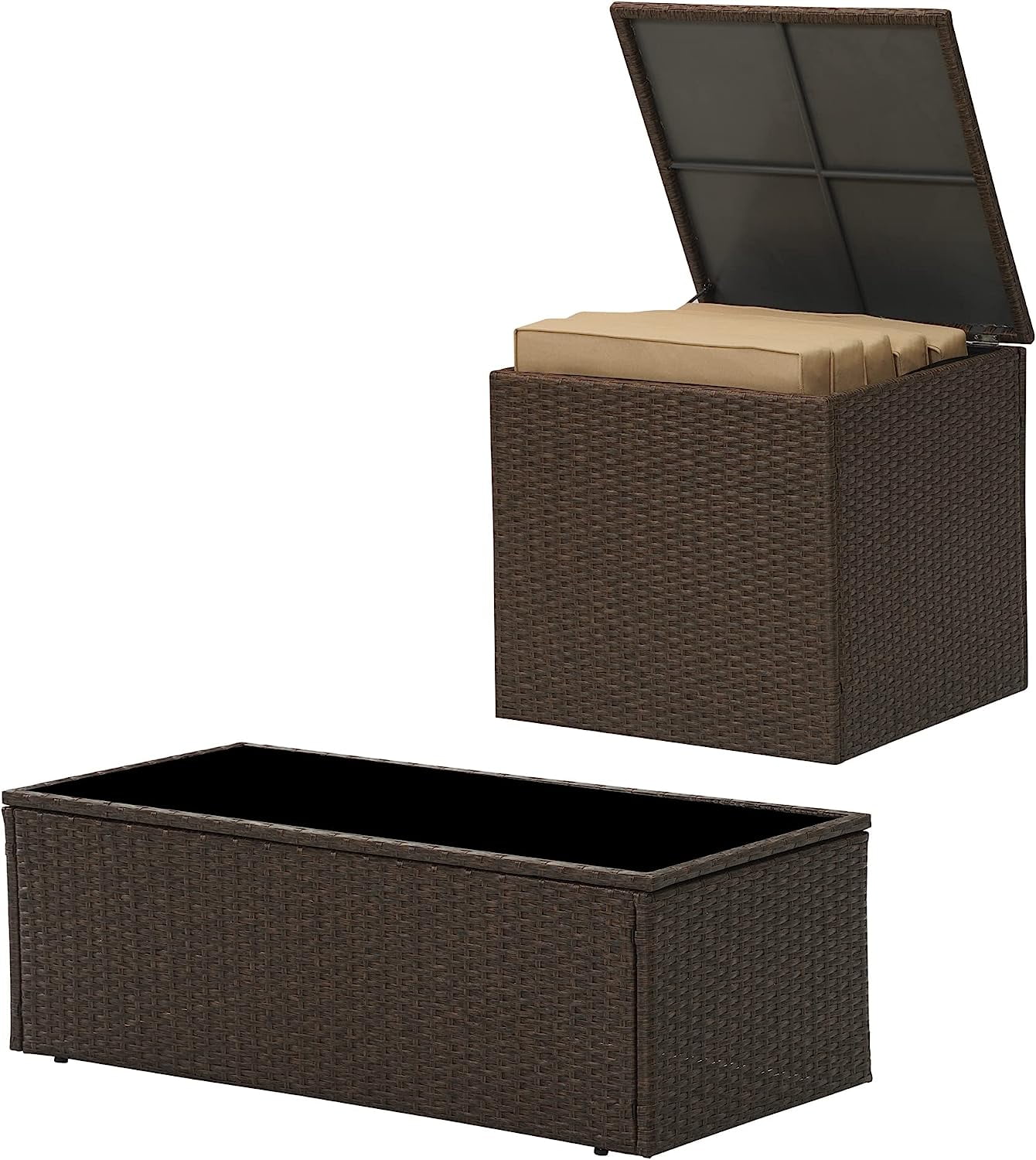 SUNVIVI OUTDOOR Modular Collections Brown Wicker Storage Box & Outdoor