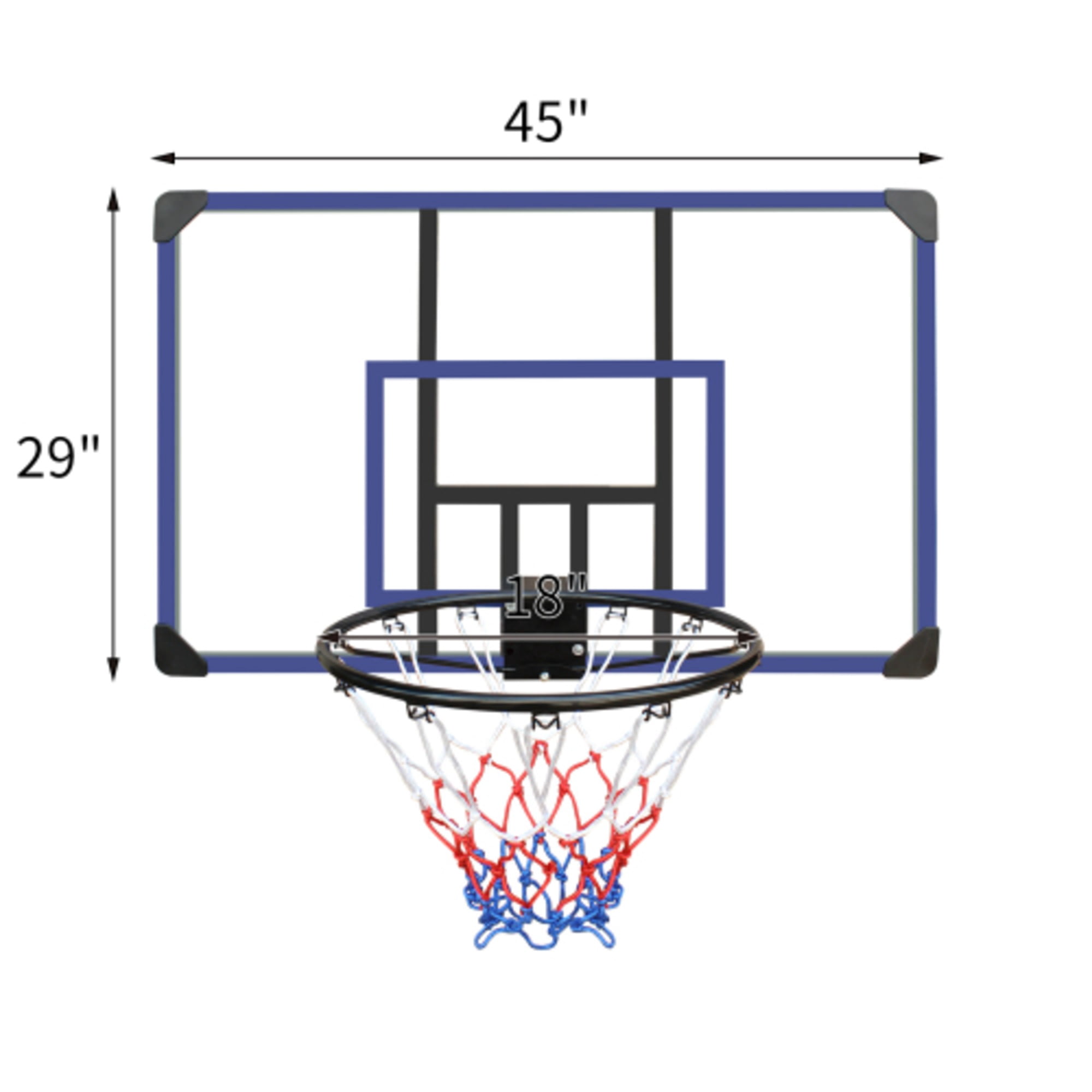 Wall-mounted Basketball Hoop, 45 x 29Inches Shatterproof Back Folding Hoop, Mesh for Indoor and Outdoor Blue